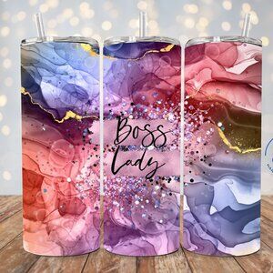 Marble Boss Lady Tumbler, Boss Lady Gift, Insulated Tumbler With Lid And Straw